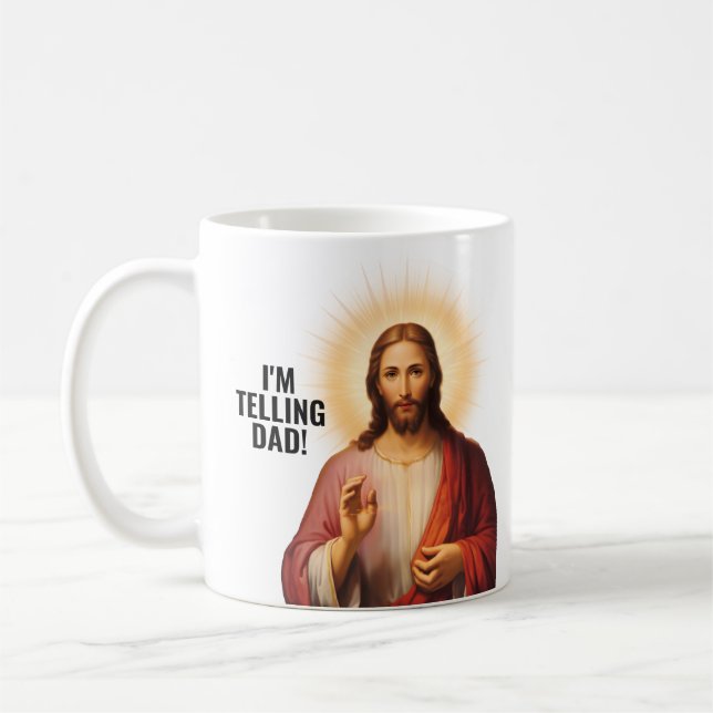Taza De Café I'm Telling Dad - Funny Jesus Meme (Izquierda)