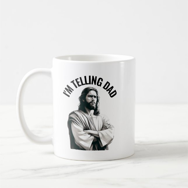 Taza De Café I'm Telling Dad - Funny Jesus Meme (Izquierda)
