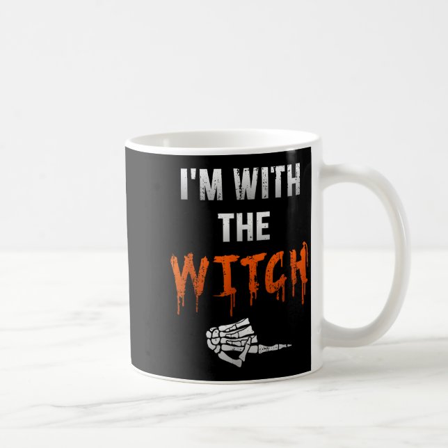 Taza De Café I'm With Witch Skeleton Hand Funny Halloween Husba (Derecha)