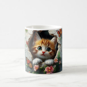 Taza De Café Imagen 3D de un lindo gatito asomándose