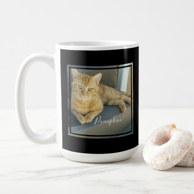 Taza De Café Imagen de gato suave personalizada en negro (Con donut)