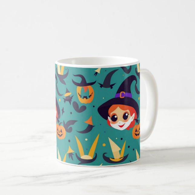 Taza De Café Imagen de Halloween con la cara de una bruja feliz (Anverso derecho)