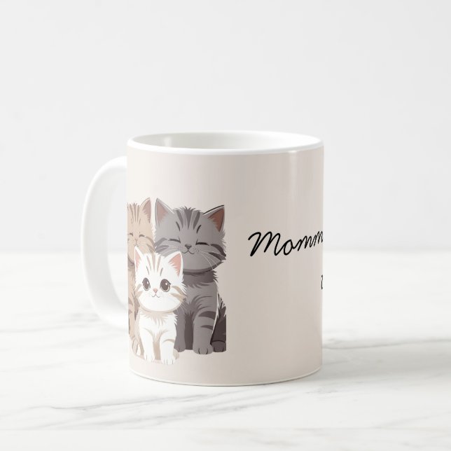 Taza De Café Imagen de tres gatos, gemelos, (Anverso izquierdo)