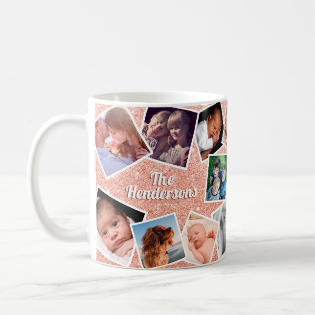 Taza De Café Imagen personalizada de la familia Purpurina rosa (Izquierda)
