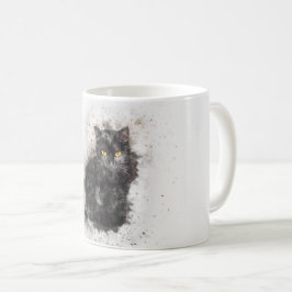 Taza De Café Imagen perturbada de gato negro de moda