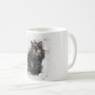 Taza De Café Imagen perturbada de gato negro de moda