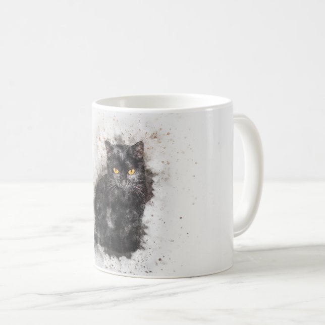 Taza De Café Imagen perturbada de gato negro de moda (Anverso derecho)