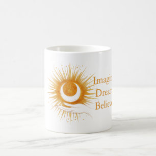 Taza De Café Imagina Sueña Cree Oro Naranja Sol Mano