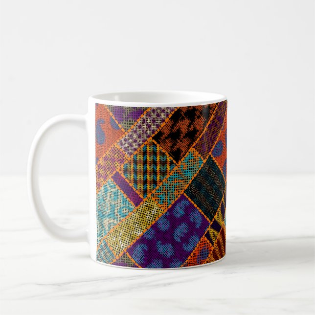 Taza De Café Imitación del patrón de patchwork indio con textur (Izquierda)