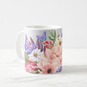 Taza De Café Impresión acuarela de mariposas y flores