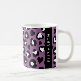 Taza De Café Impresión animal, leopardo morado, corazón, tu nom