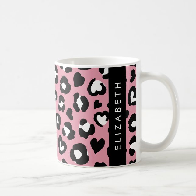 Taza De Café Impresión animal, Leopardo rosa, corazón, tu nombr (Derecha)