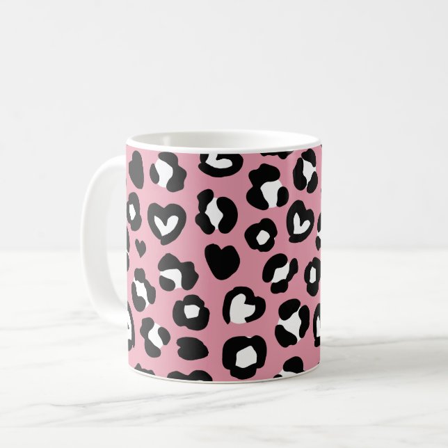 Taza De Café Impresión animal, leopardo rosado, puntos de chita (Anverso izquierdo)