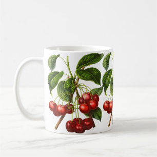 Taza De Café Impresión botánica de las cerezas del vintage en