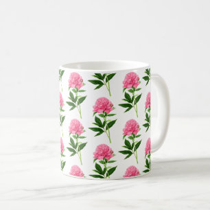 Taza De Café Impresión botánica del vintage, Peony rosado
