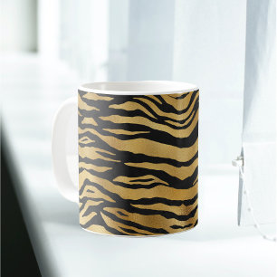Taza De Café Impresión de animal negro de oro tigre