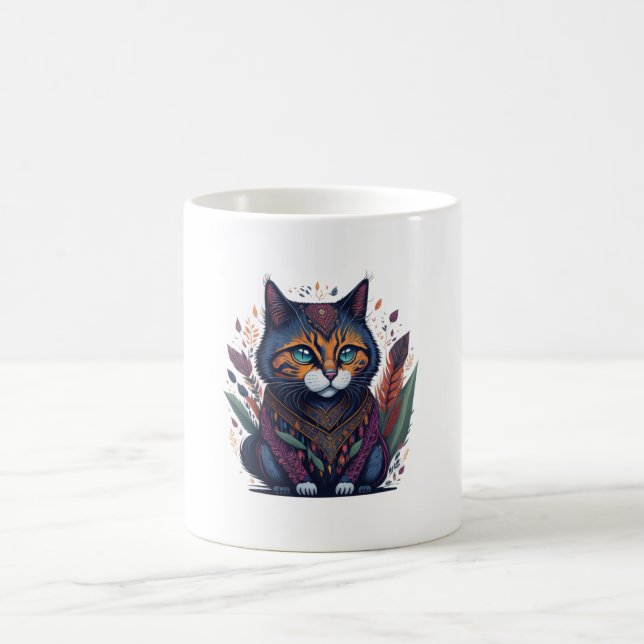 Taza De Café Impresión de arte de acuarela de gato bohemio (Centro)