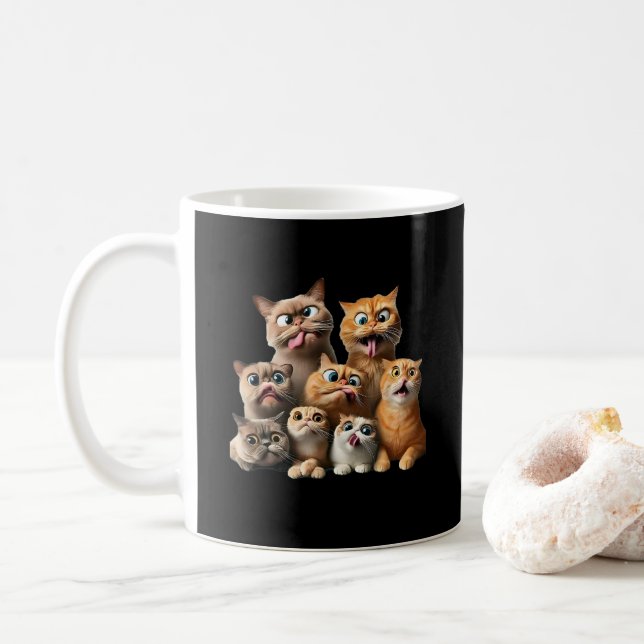 Taza De Café impresión de arte de gatos divertidos (Con donut)