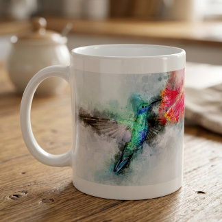 Taza De Café Impresión de Arte Floral de Acuarela de Colibrí Vi