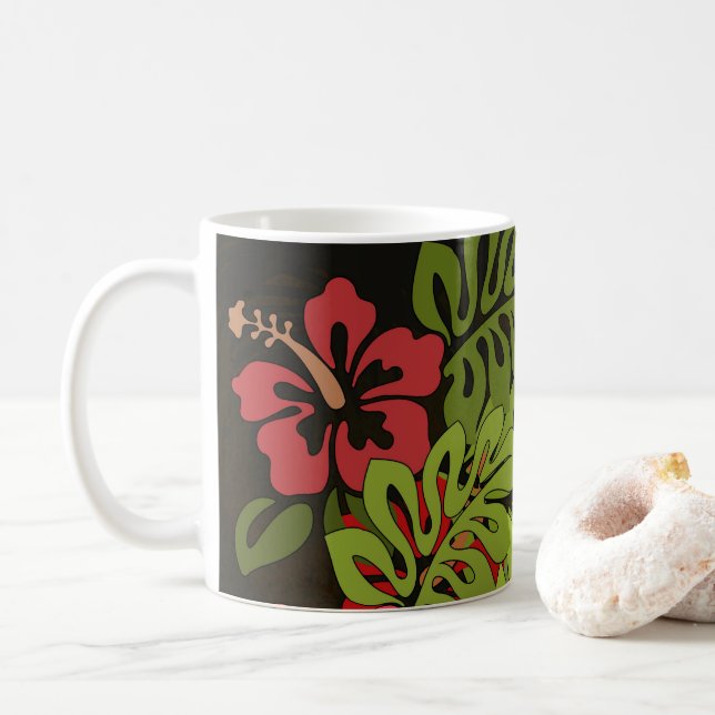 Taza De Café Impresión de arte floral Hawaii Aloha (Con donut)