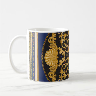 Taza De Café Impresión de Bandana: Oro azul negro.
