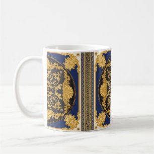 Taza De Café Impresión de Bandana sobre fondo negro y azul, oro