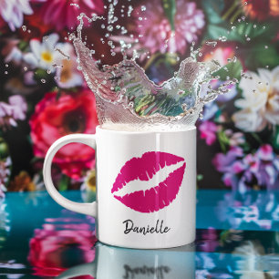 Taza De Café Impresión de beso de labial rosa personalizada