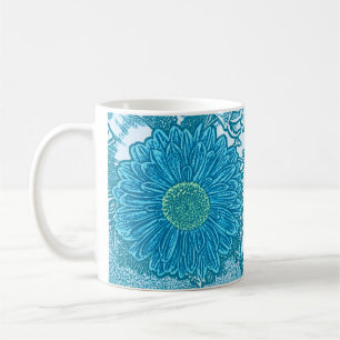 Taza De Café Impresión de bloque de margarita Gerbera - azul ma