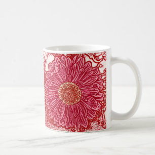 Taza De Café Impresión de bloques de margarita de Gerbera - roj