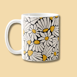 Taza De Café Impresión de bloques modernos amarillo negro flora