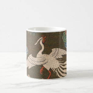 Taza De Café Impresión de bordado de seda de pájaro blanco chin