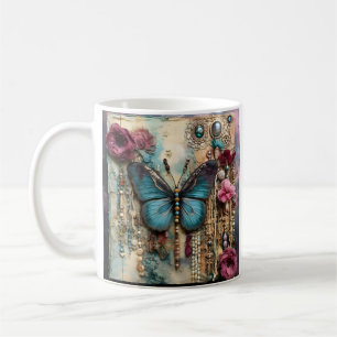 Taza De Café impresión de collage de mariposa de medios mixtos