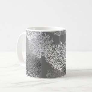 Taza De Café Impresión de coral de ventilador, tonos gris plate