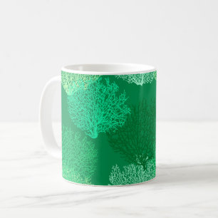 Taza De Café Impresión de coral de ventilador, tonos verdes de