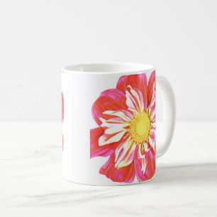 Taza De Café Impresión de dahlia rayada de color rojo y blanco