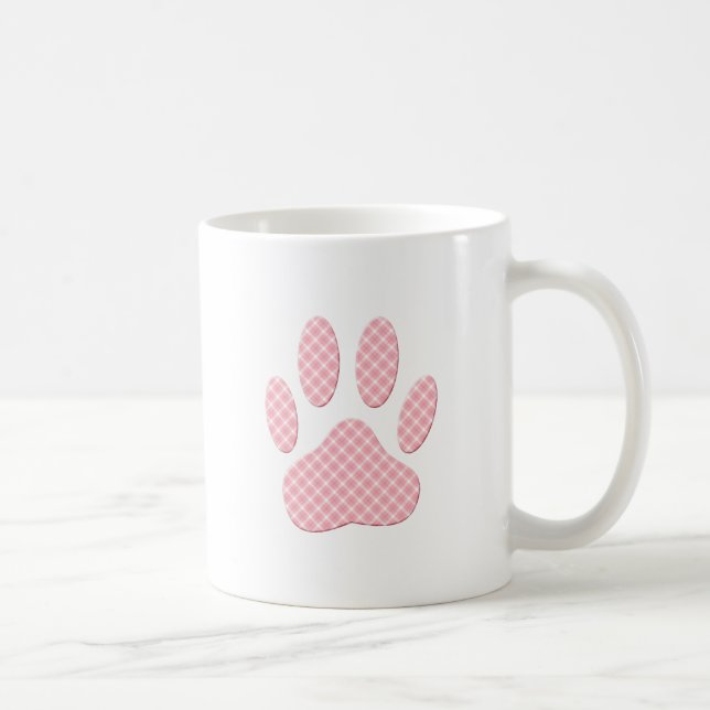 Taza De Café Impresión De Hojas De Perro De Tartán Rosadas Y Bl (Derecha)