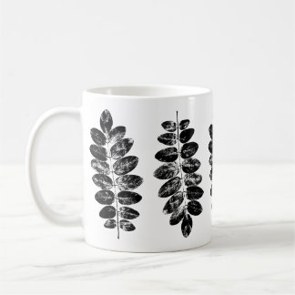 Taza De Café Impresión de hojas Robinia en blanco y negro
