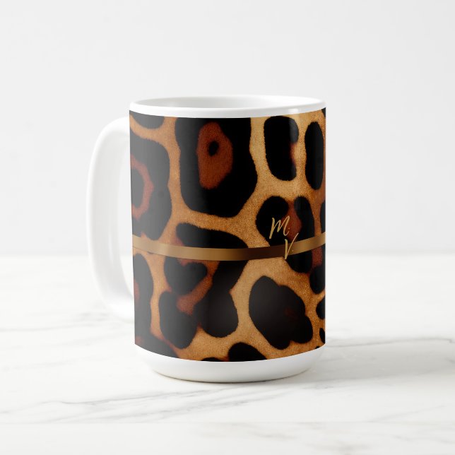 Taza De Café Impresión de leopardo monogramado elegante (Anverso izquierdo)