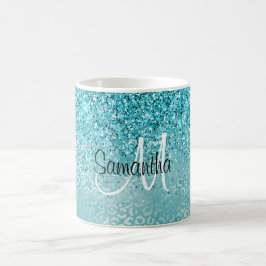 Taza De Café Impresión de leopardo Purpurina de color turquesa