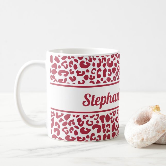Taza De Café Impresión de leopardo rojo y blanco de moda con no (Con donut)