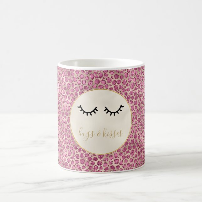 Taza De Café Impresión de leopardo rosado dorado en ojitos negr (Centro)
