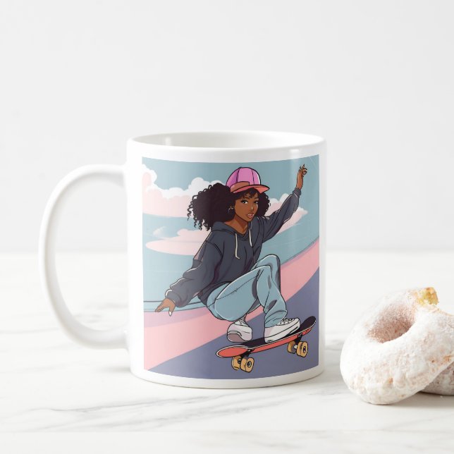 Taza De Café Impresión de lienzo estirado para Chica de patinaj (Con donut)