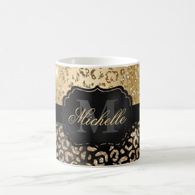 Taza De Café Impresión de manchas de leopardo con brillo falso  (Centro)