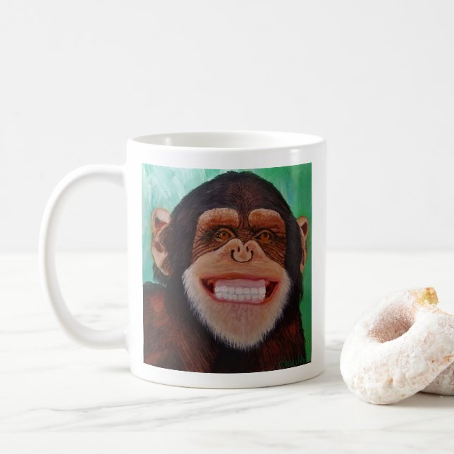 Taza De Café Impresión de mono sonriente Chimpanzee (Con donut)