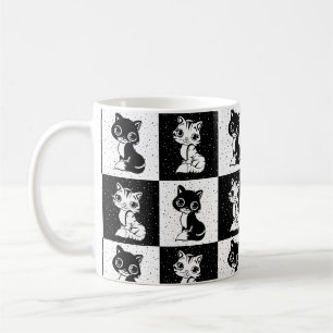 Taza De Café Impresión de monograma de gato blanco negro