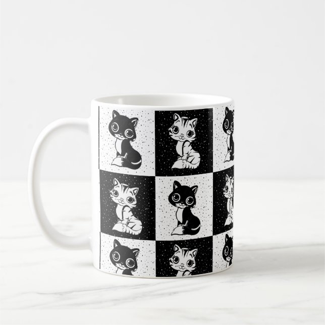 Taza De Café Impresión de monograma de gato blanco negro (Izquierda)