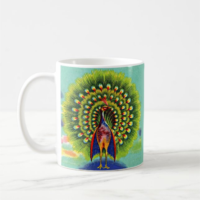 Taza De Café impresión de pavo real divertida (Izquierda)