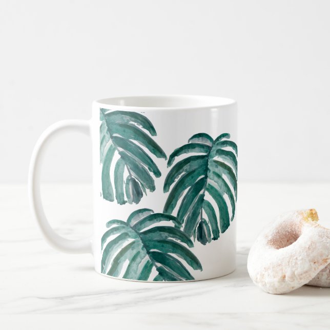 Taza De Café Impresión de planta botánica Arte de pintura verde (Con donut)