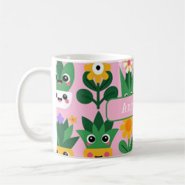 Taza De Café Impresión de planta en maceta personalizable linda