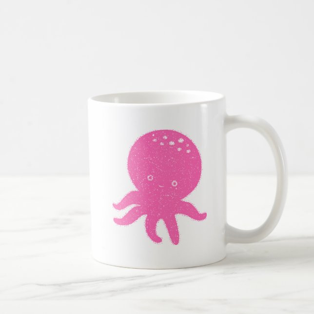 Taza De Café Impresión de pulpo rosado simple antigua (Derecha)